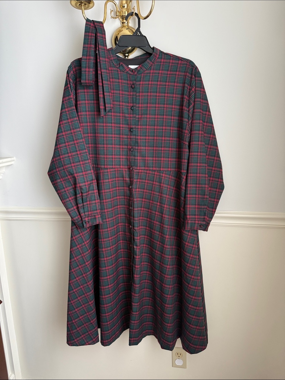 Dainty Jewells Red & Green Plaid Button-Front Dress with belt